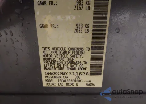 2015 Nissan Leaf S z USA, uszkodzony, nr VIN 1N4AZ0CP6FC311626